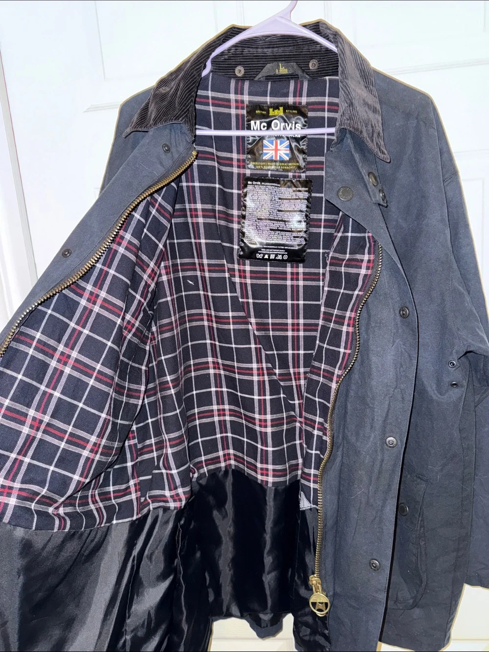 Mc Orvis Navy Waxed Cotton Field Jacket with Corduroy Collar